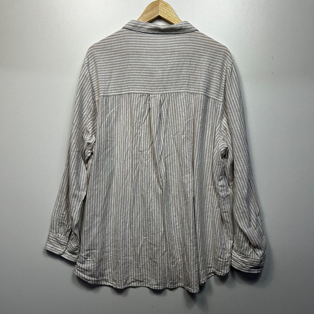 Avella Beige Striped Linen Shirt - Size 24