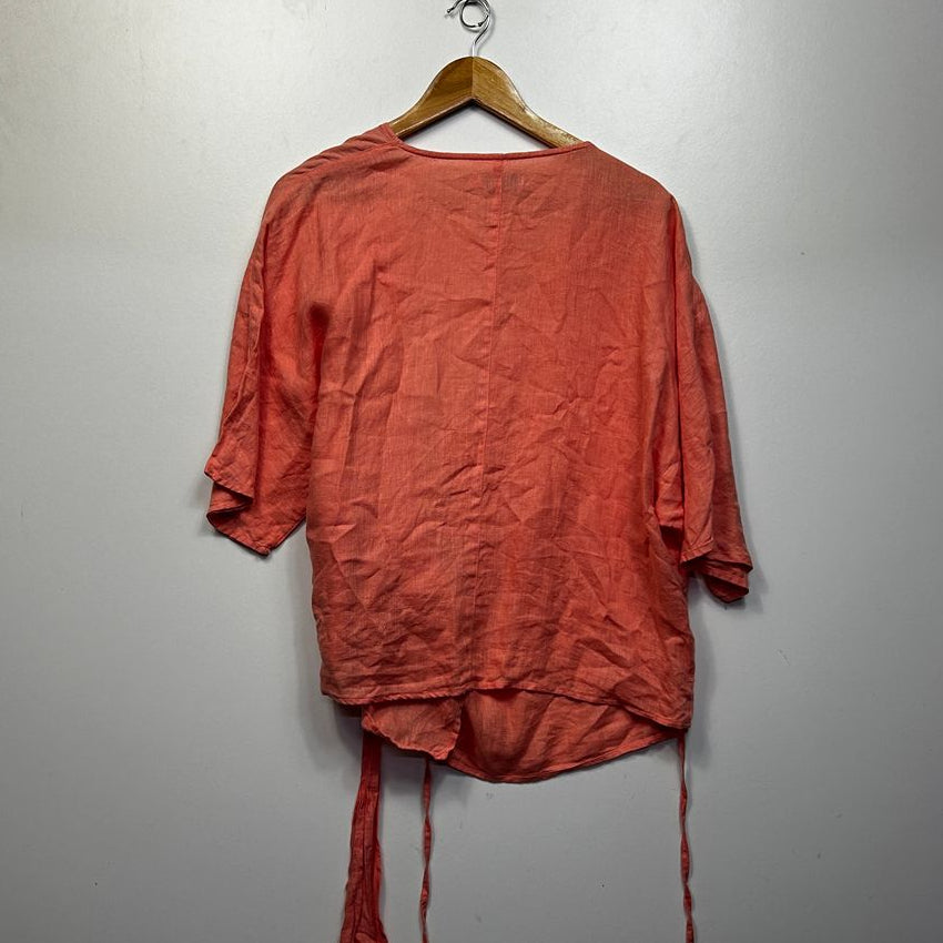 Brave+True Coral Linen Wrap Top - Size M/L