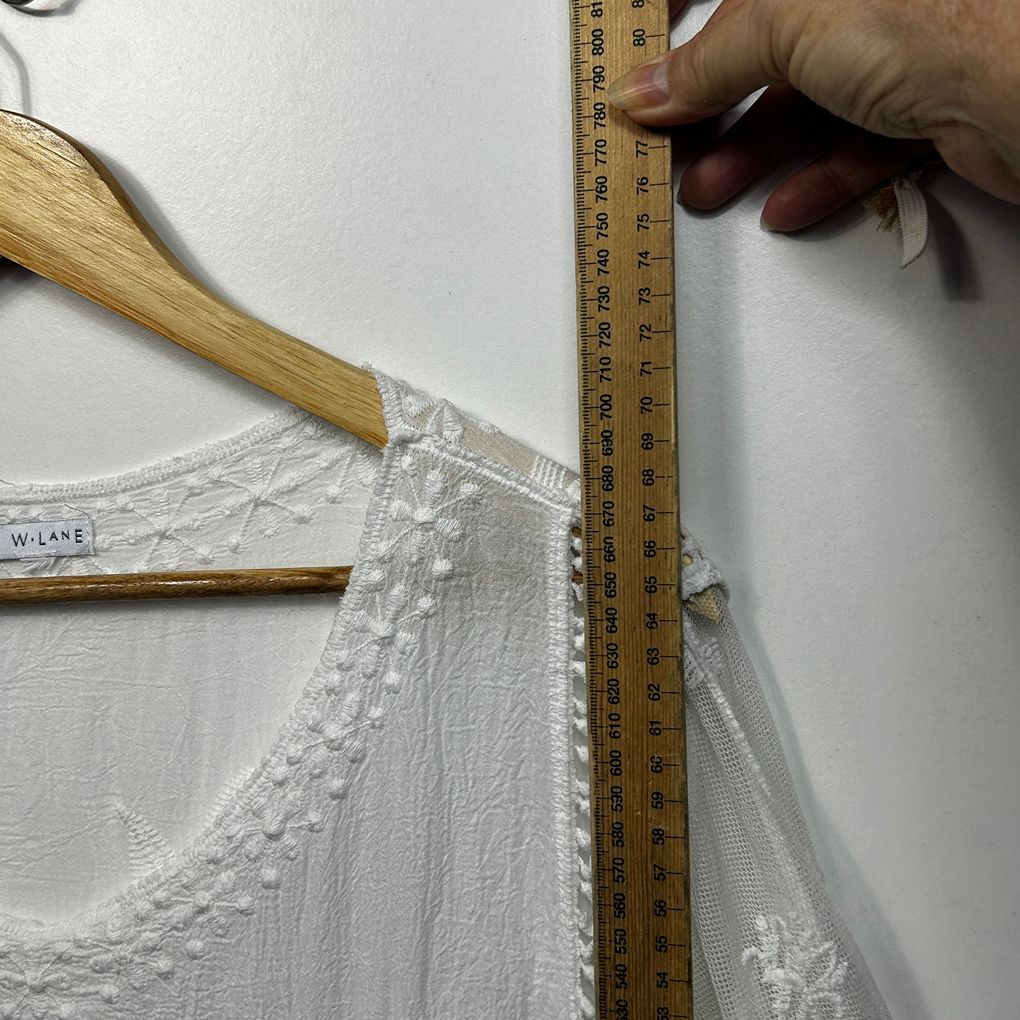 W.Lane White Lace Overlay Embroidered Boho Cotton Top - Size 14