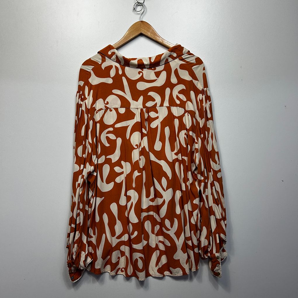 Iris Maxi Rust Print Shirt - Size 16