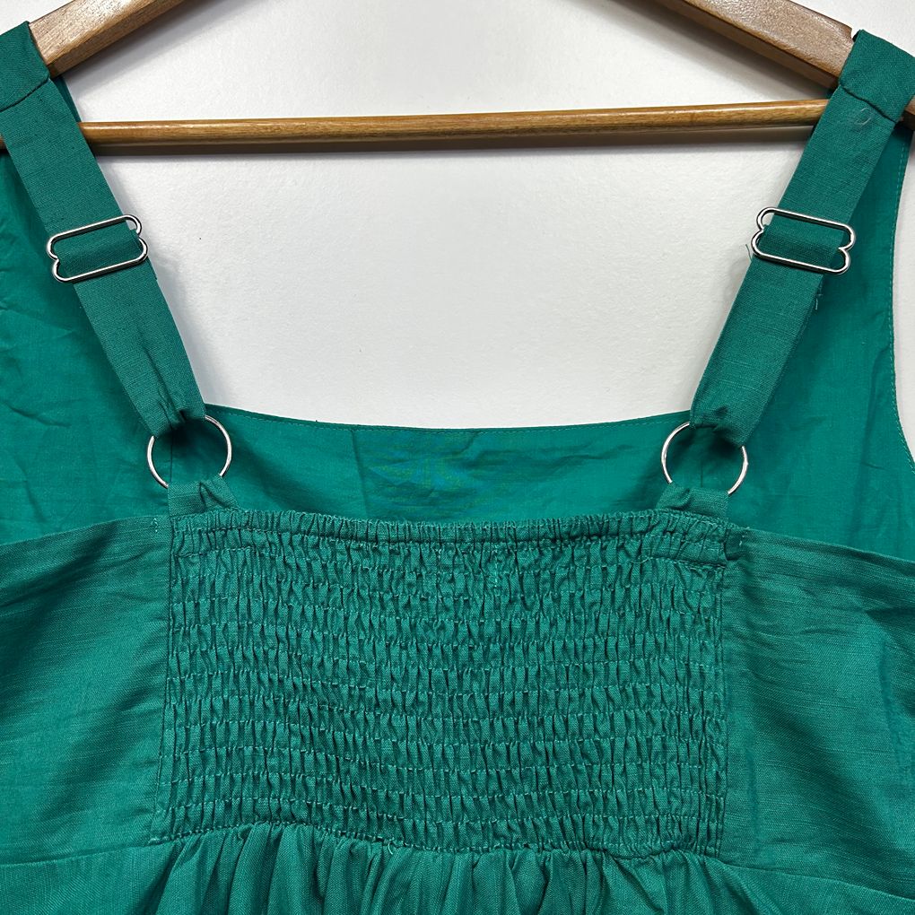Orange Sherbet Green Cotton Linen Dress - Size 14