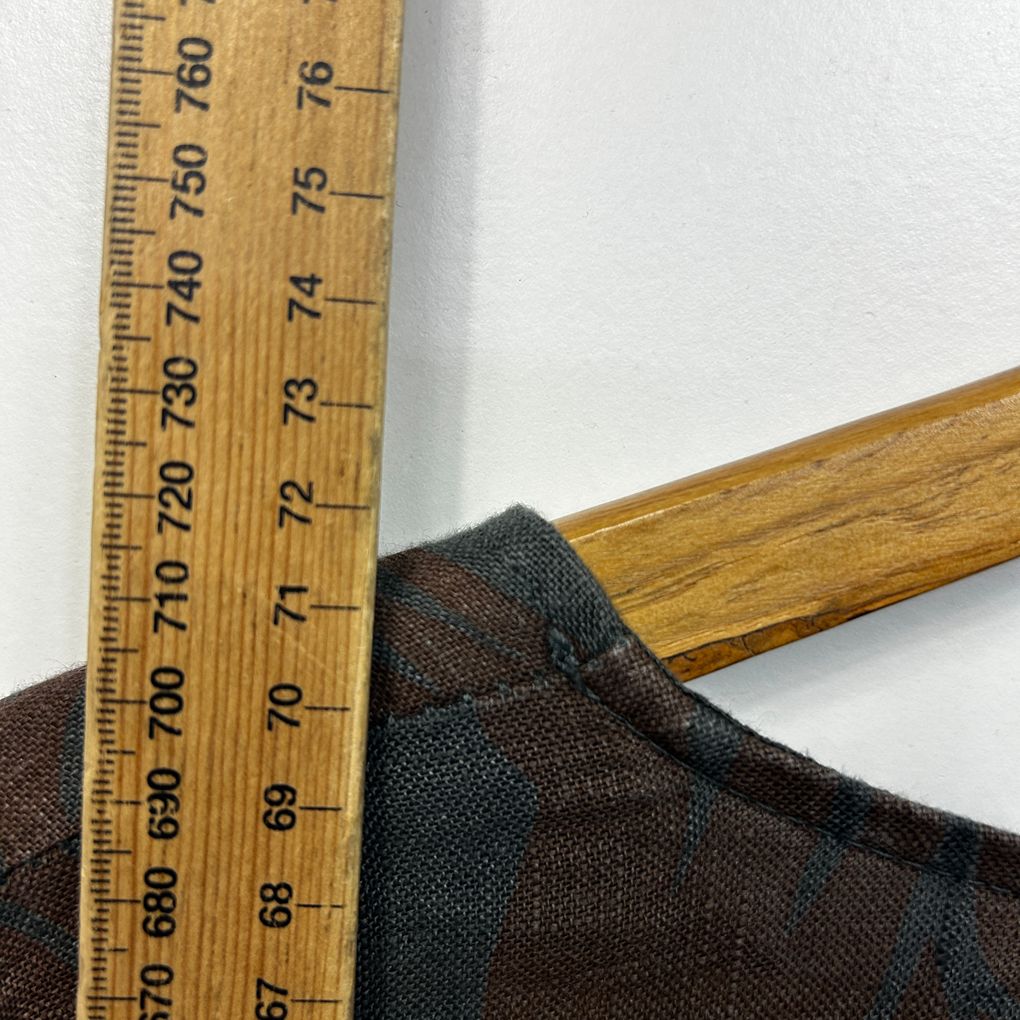 Italian Brown Grey Print Linen Top - Size 16/18
