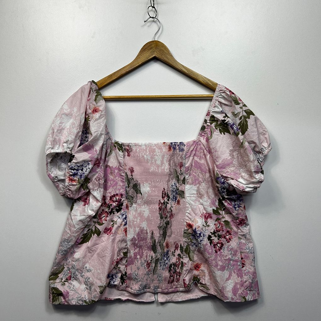City Chic Pink Plus Size Cotton Top - Size L/20