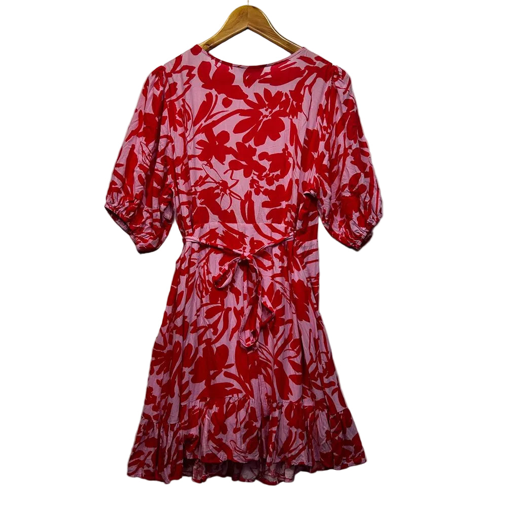 Fria Red Floral Wrap Dress - Size 14