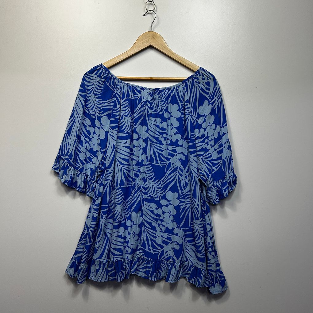 Millers Blue Palm Print Top - Size 16