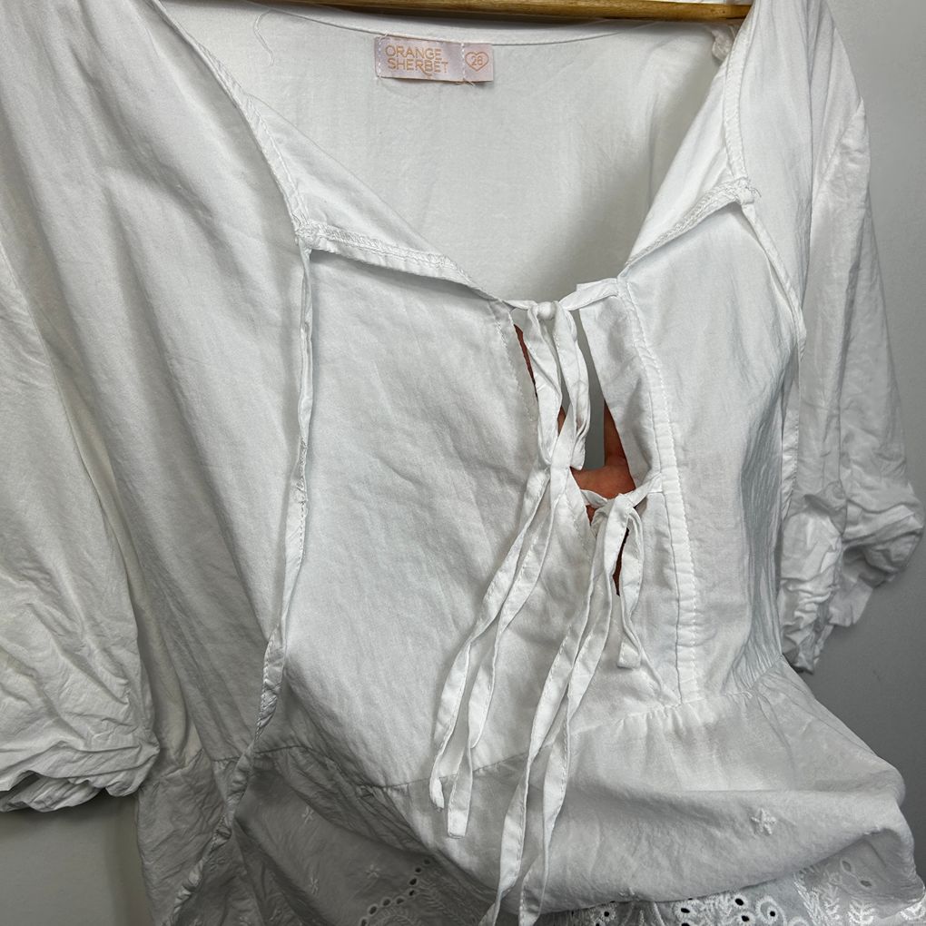 Orange Sherbet White Plus Size Cotton Top - Size 26