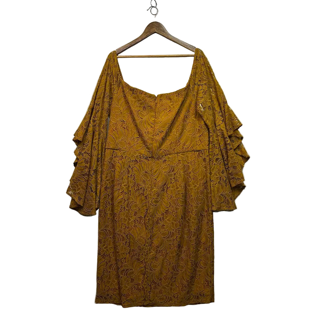 City Chic Mustard Plus Size Cotton Lace Dress - Size M/18
