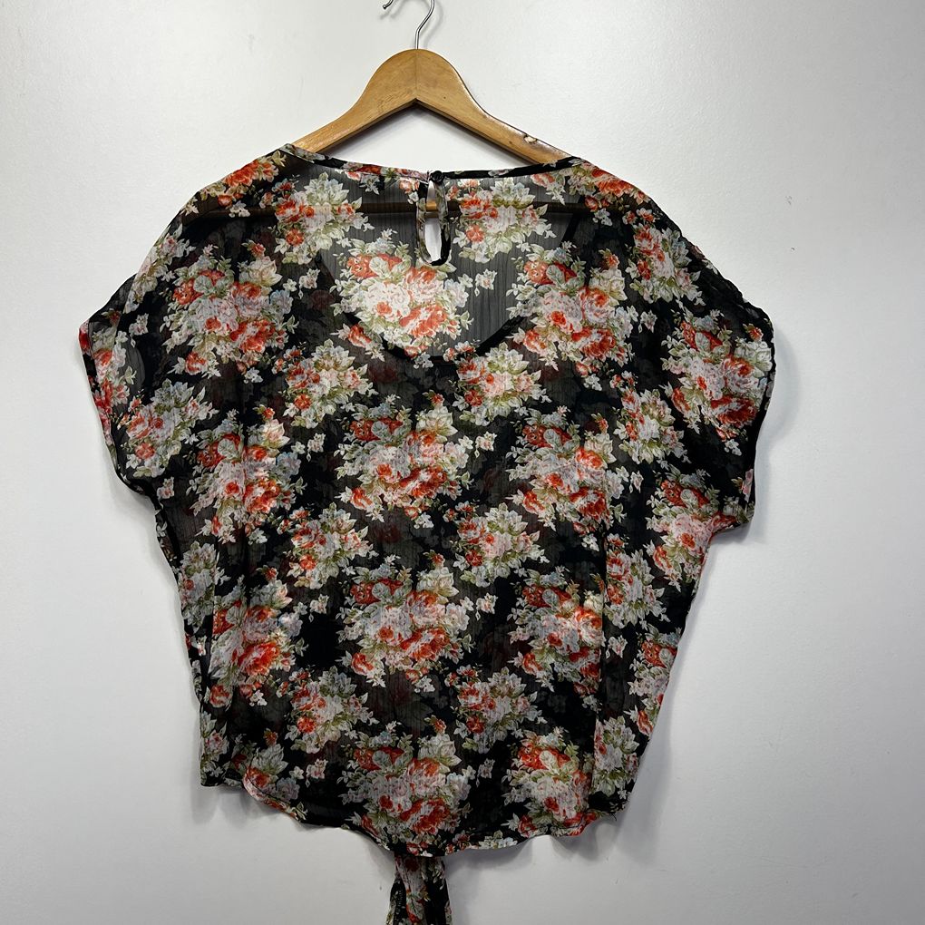 Crossroads Black Floral Sheer Top - Size 12