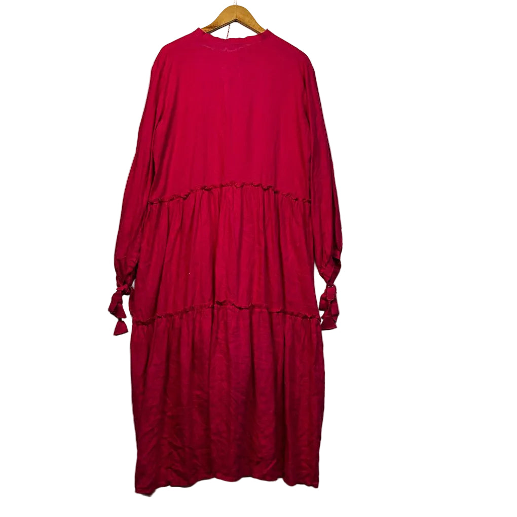 Pink Linen Tiered Maxi Dress - Size XL