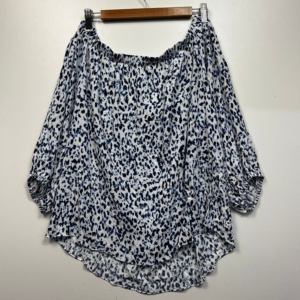 Witchery Blue and White Print Off Shoulder Top - Size 14