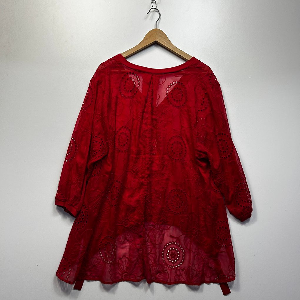Taking Shape Red Plus Size Broderie Top - Size 20