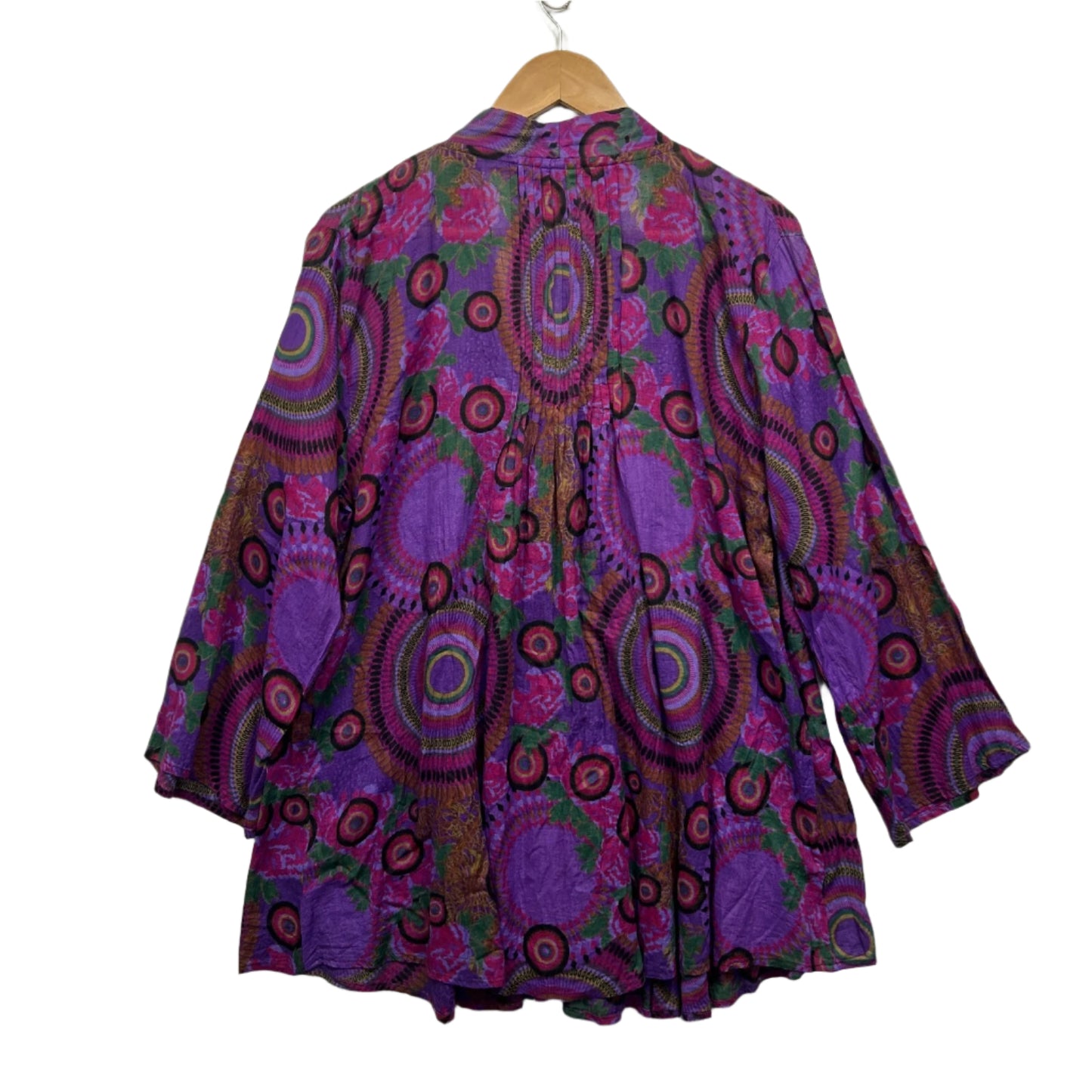 Purple Boho Tunic Top Long Sleeve Pintuck 100% Cotton Size 12 14 Fit