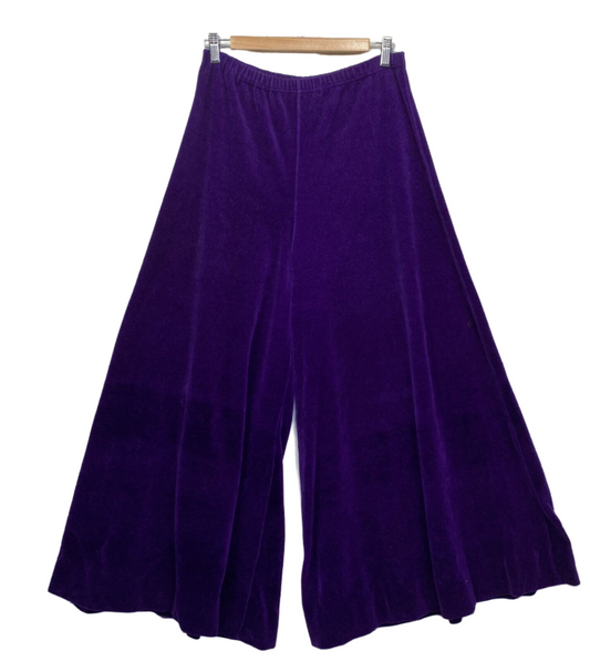 Vintage Velvet Pants 14 Purple Wide Leg Elastic Waist Flare 70s Festival Boho