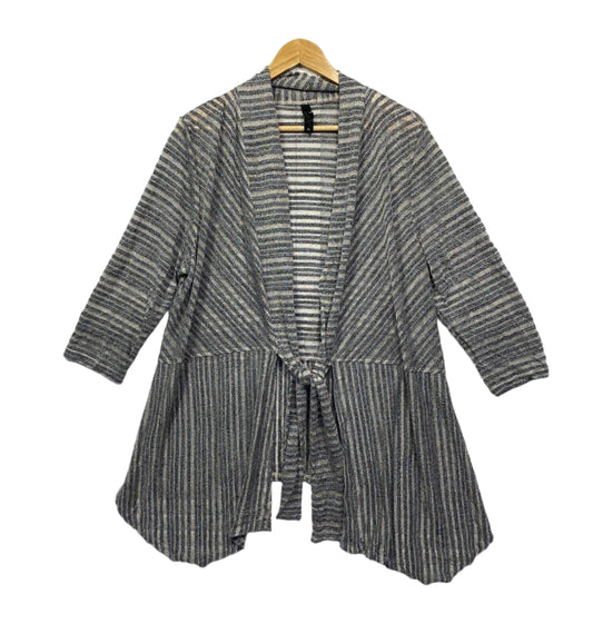 Taking Shape Top Size 14 XS Plus Grey Striped Long Sleeve Sheer