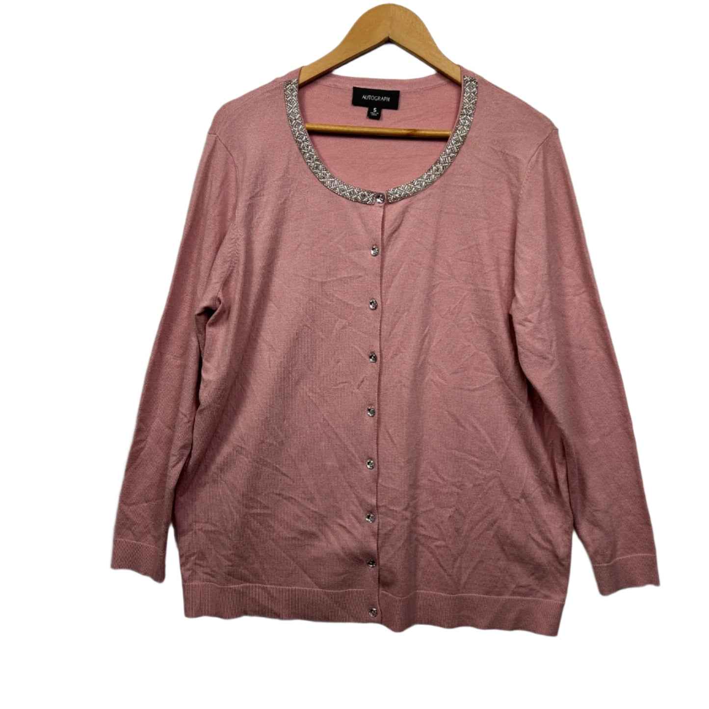Autograph Knit Top Cardigan Size 16 Pink Beaded Long Sleeve
