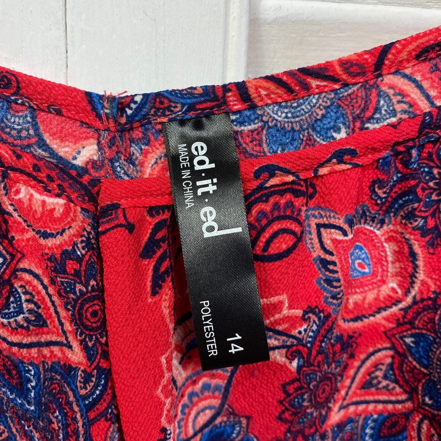 Edited Top Size 14 Red/Pink Floral Cold Shoulder Paisley Print