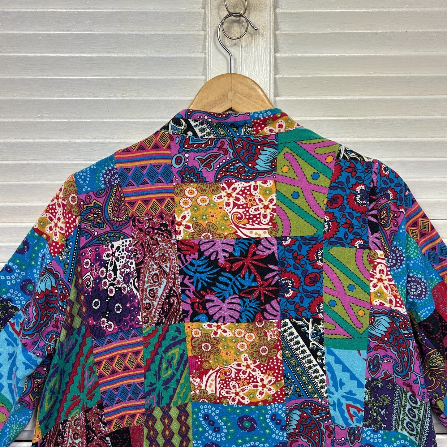 Hourglass Linen Blend Patchwork Top Size 12 14 16 Multicoloured Button Up Pockets