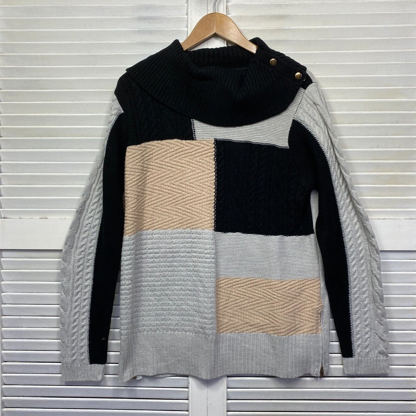 Rockmans Jumper Size Large Multicoloured Colourblock Knit Cowl Neck