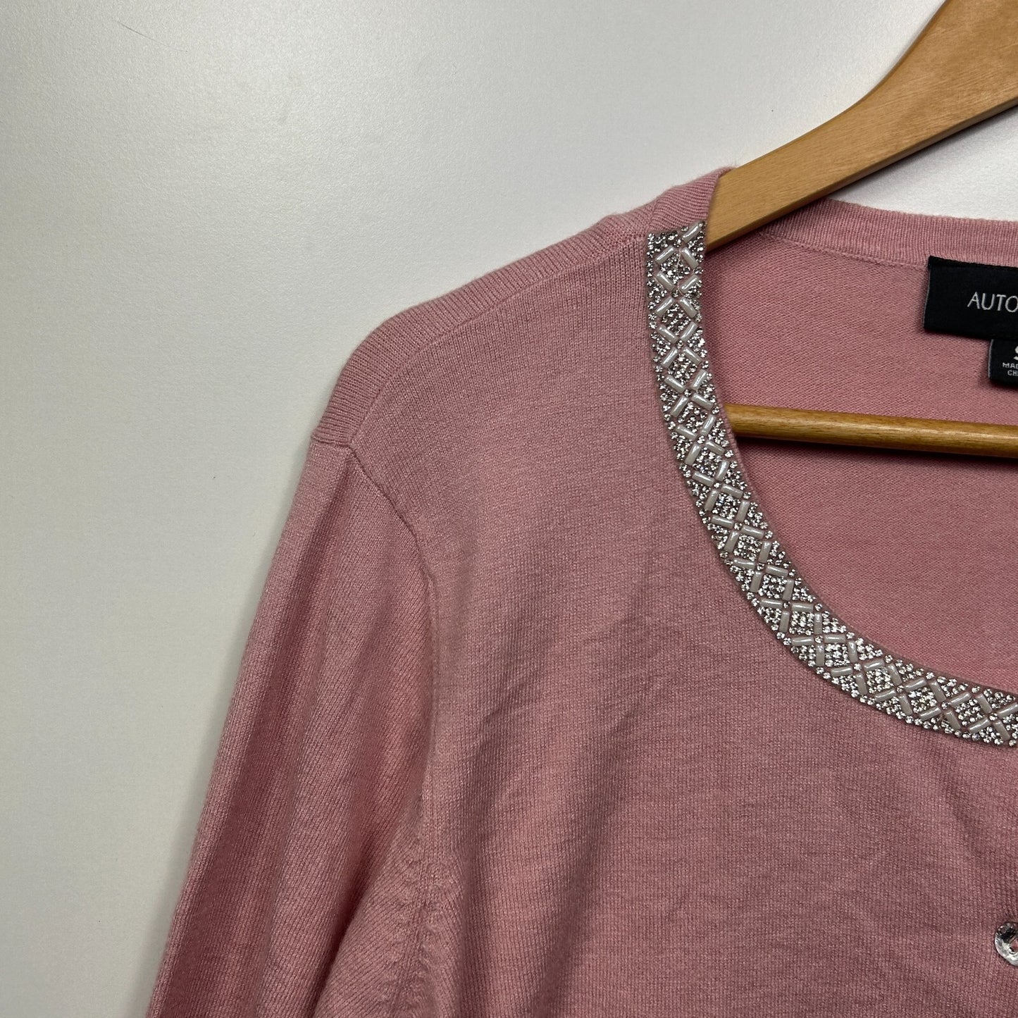 Autograph Knit Top Cardigan Size 16 Pink Beaded Long Sleeve