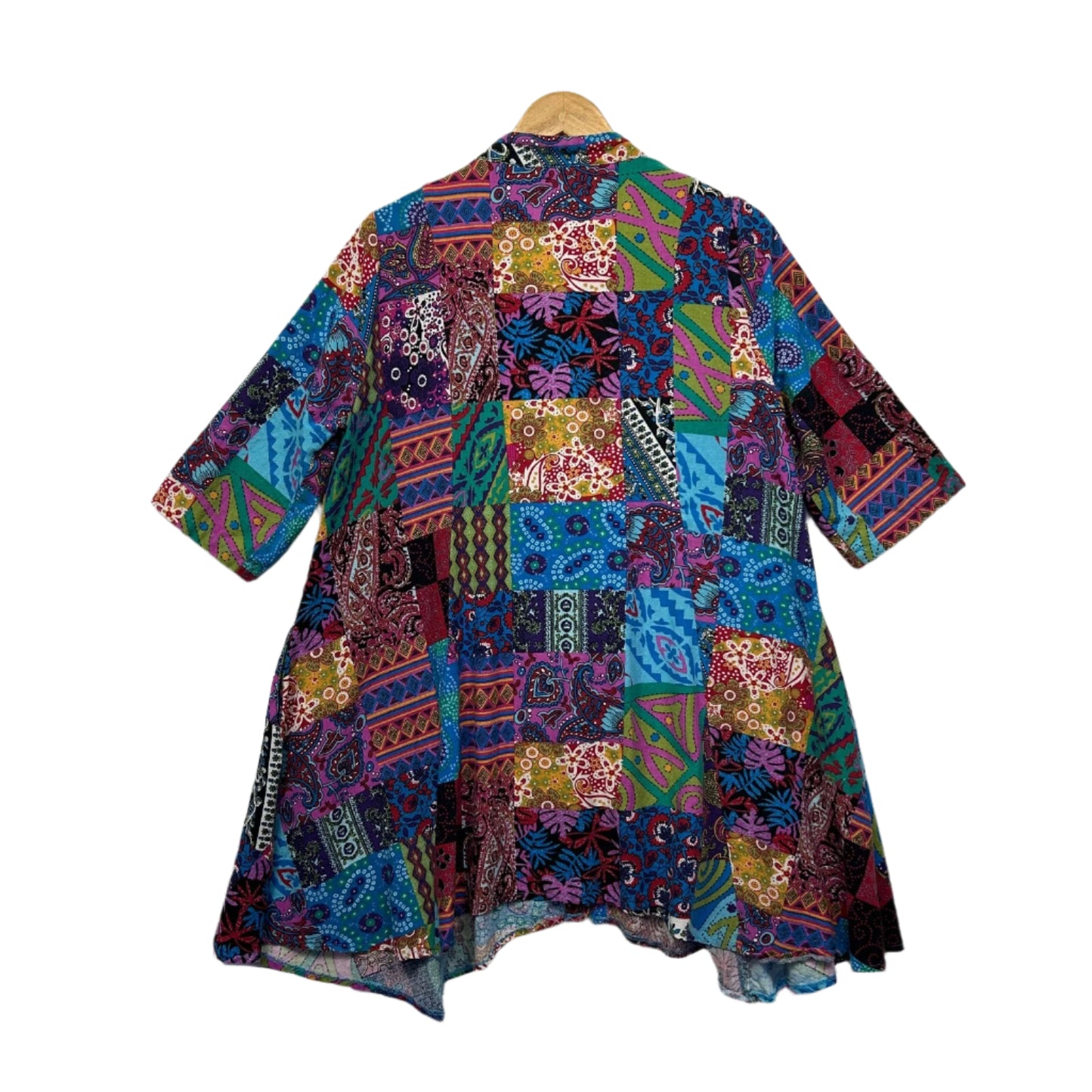 Hourglass Linen Blend Patchwork Top Size 12 14 16 Multicoloured Button Up Pockets