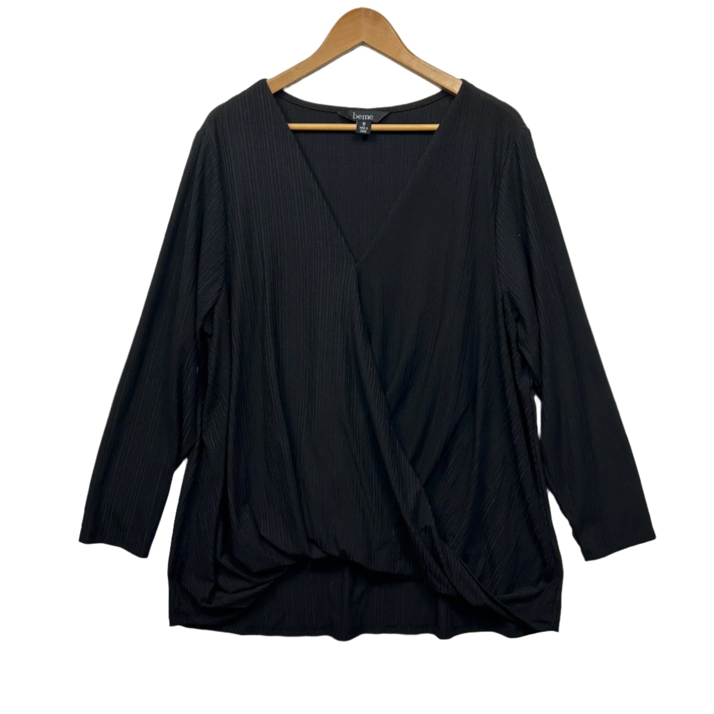 Beme Top Size 18 Medium Plus Black Long Sleeve V Neck