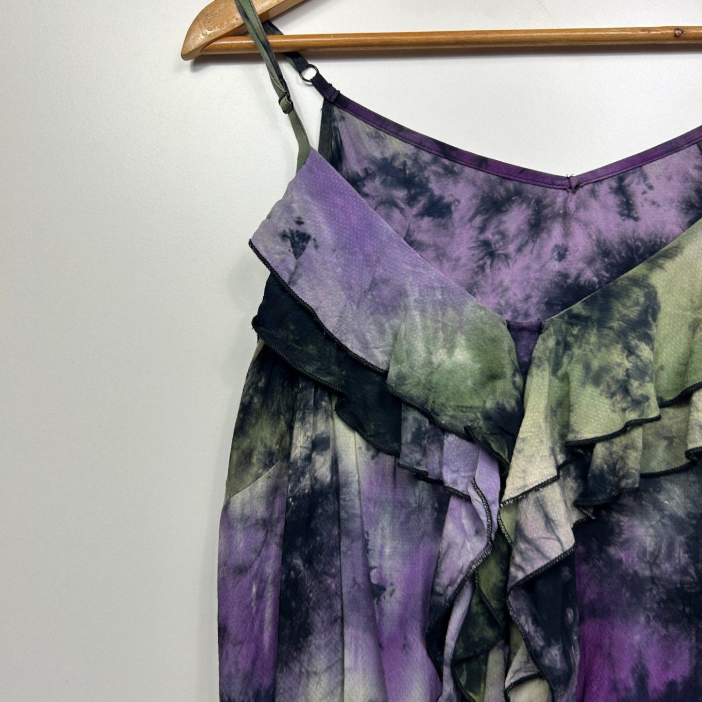 City Chic Top Size 16 Small Purple Green Tie Dye Sleeveless 100% Viscose