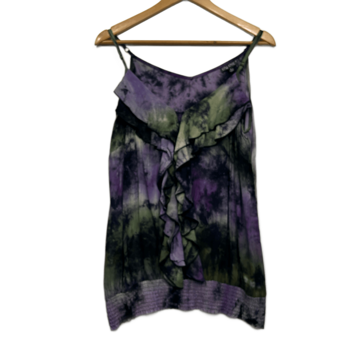City Chic Top Size 16 Small Purple Green Tie Dye Sleeveless 100% Viscose