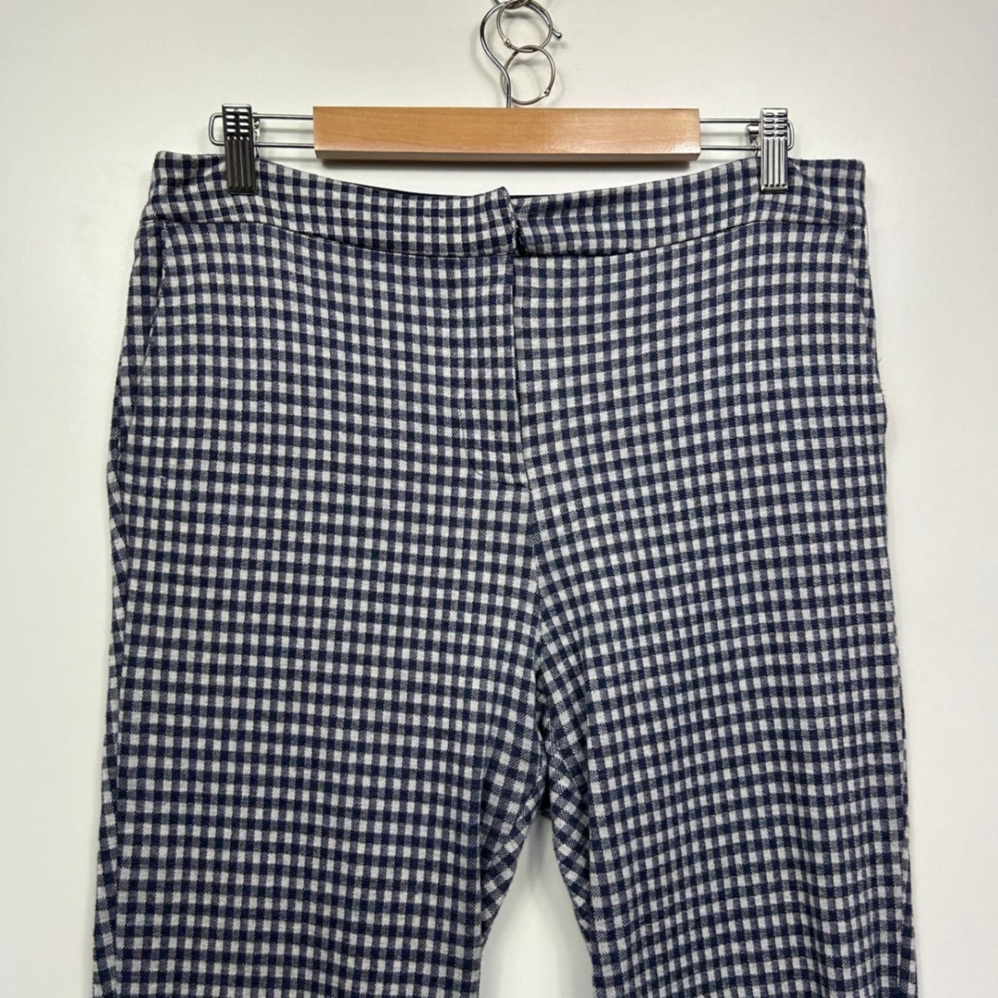 Gordon Smith Trousers Size 16 Navy White Gingham Check Flat Front Zip Fly