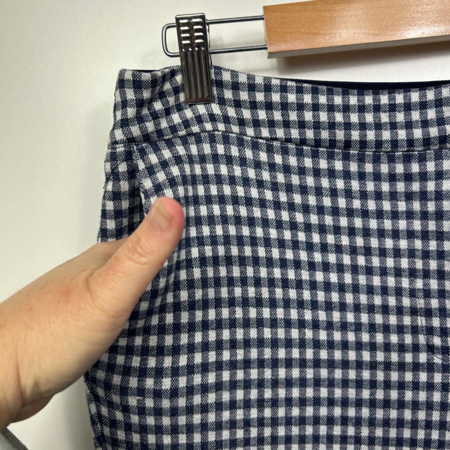 Gordon Smith Trousers Size 16 Navy White Gingham Check Flat Front Zip Fly