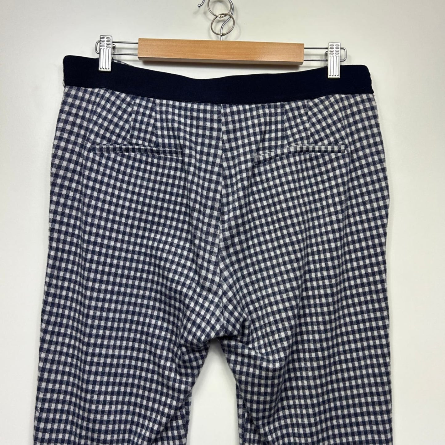Gordon Smith Trousers Size 16 Navy White Gingham Check Flat Front Zip Fly