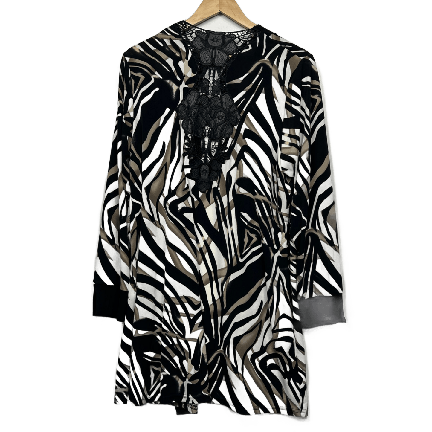 RTM Kimono Top Size 16 Black Cream Beige Animal Print Long Sleeve Made in Australia