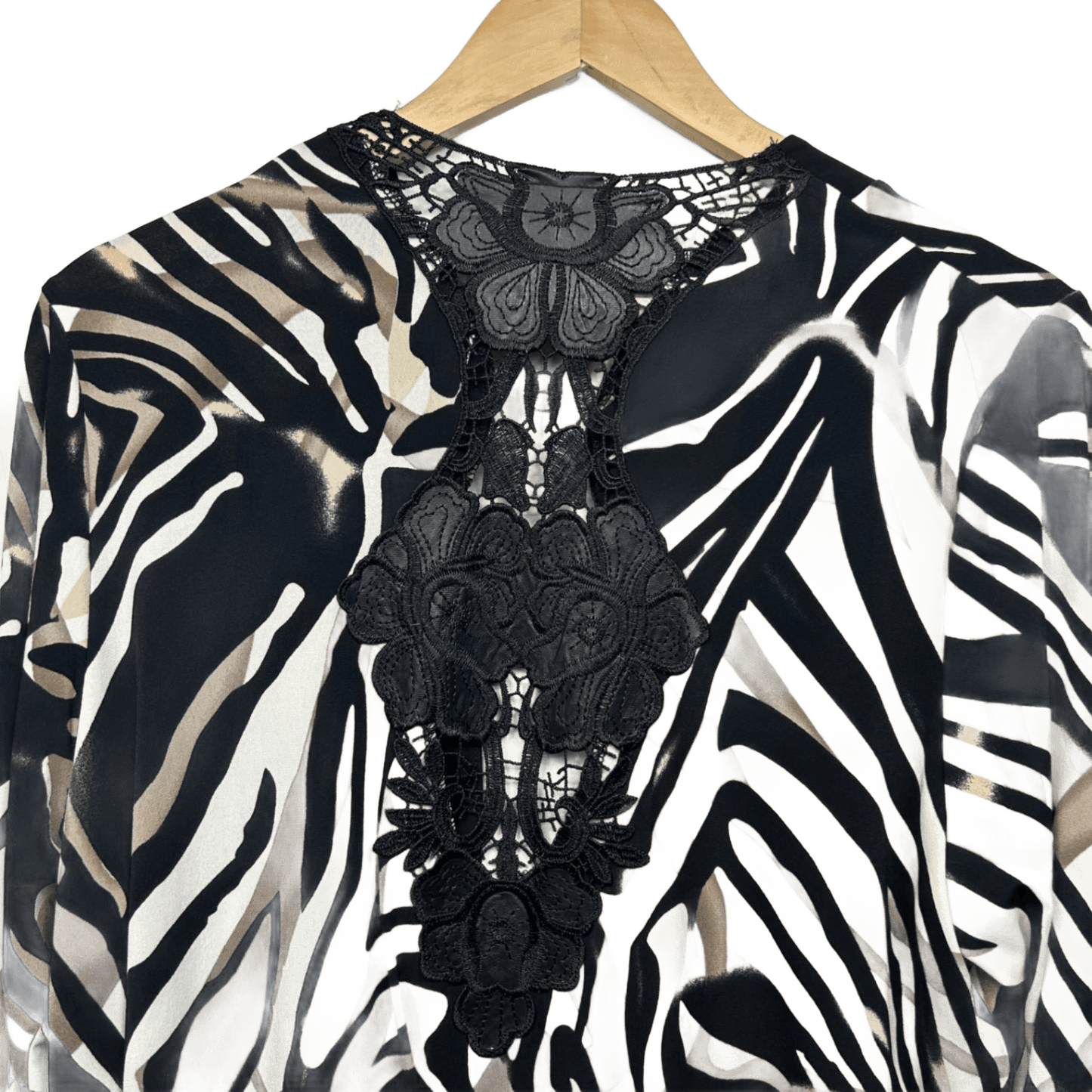 RTM Kimono Top Size 16 Black Cream Beige Animal Print Long Sleeve Made in Australia
