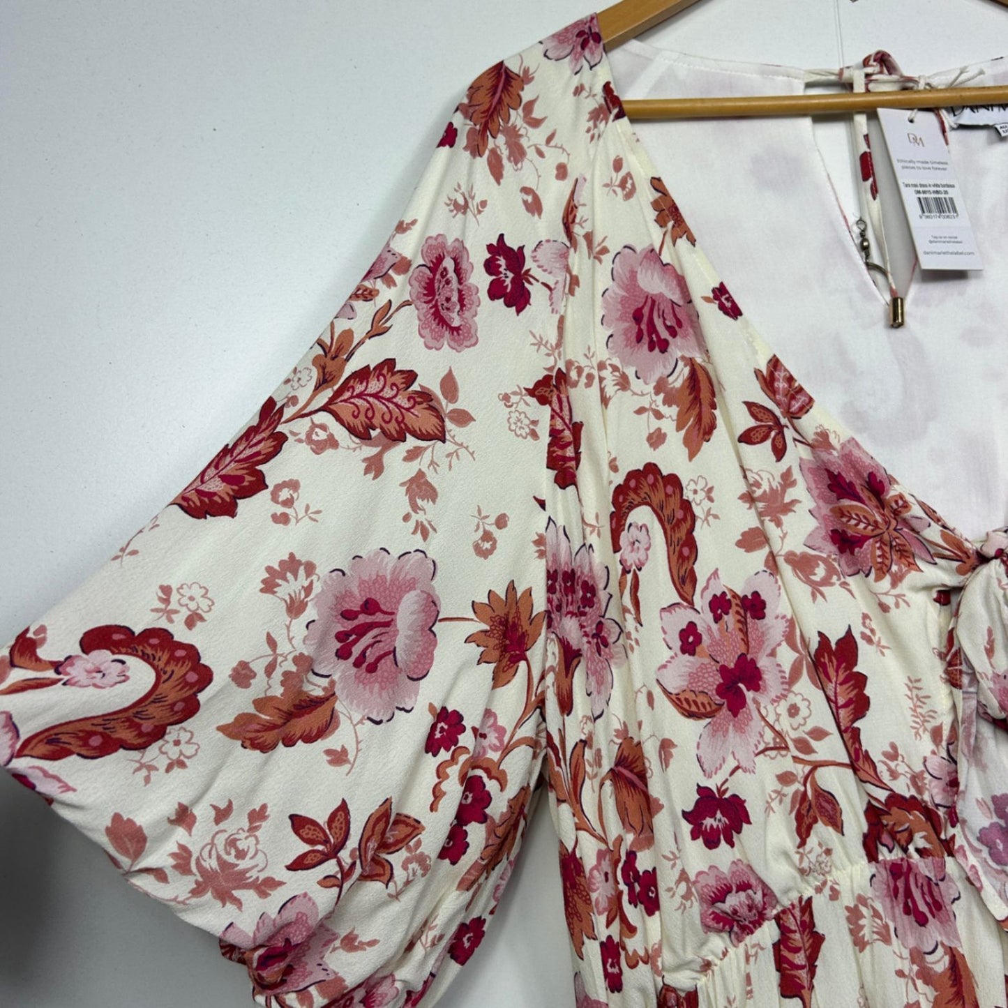 New Dani Marie White Bordeaux Maxi Dress Floral V Neck Boho Size 24