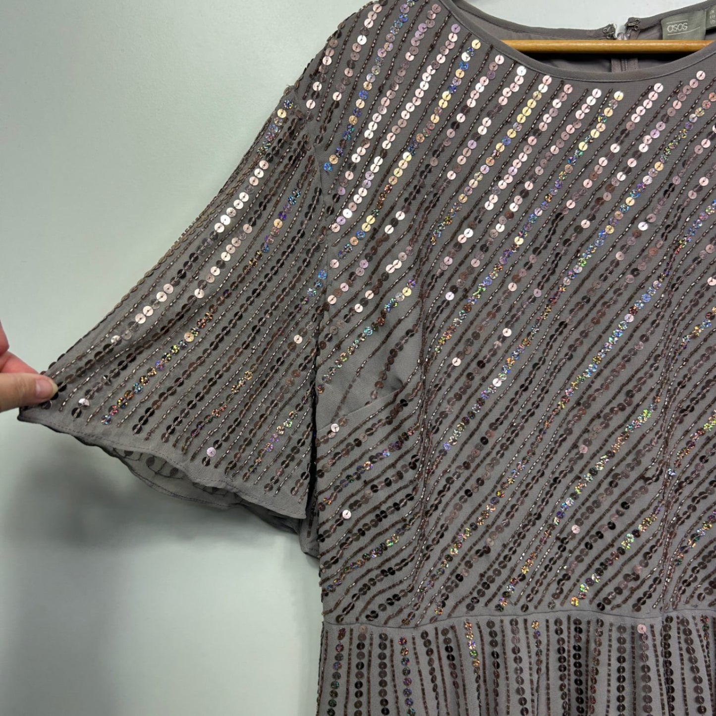 ASOS Cocktail Dress Size 22 Sequins Embellished Short Sleeve Evening Formal