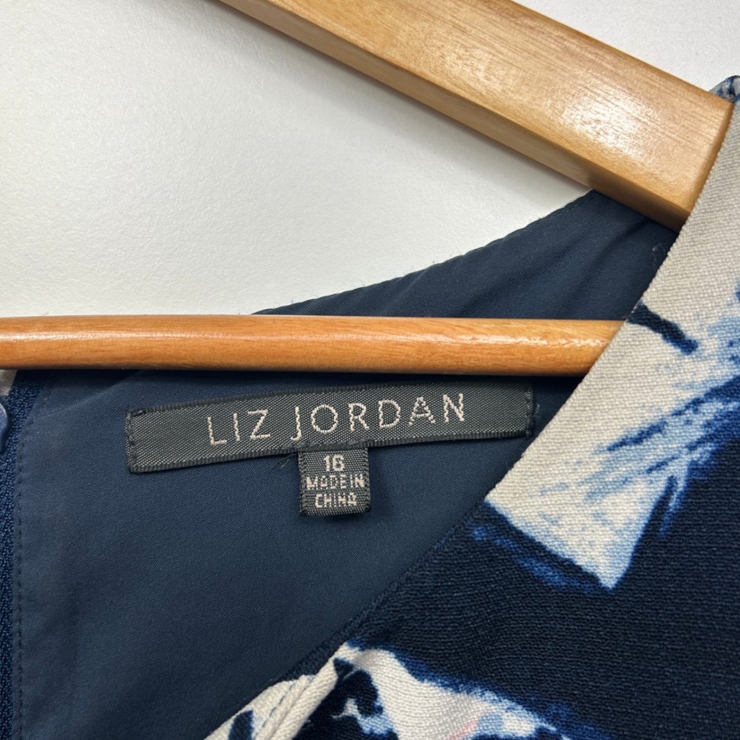 Liz Jordan Dress Blue White Floral Cap Short Sleeve Pencil Size 16