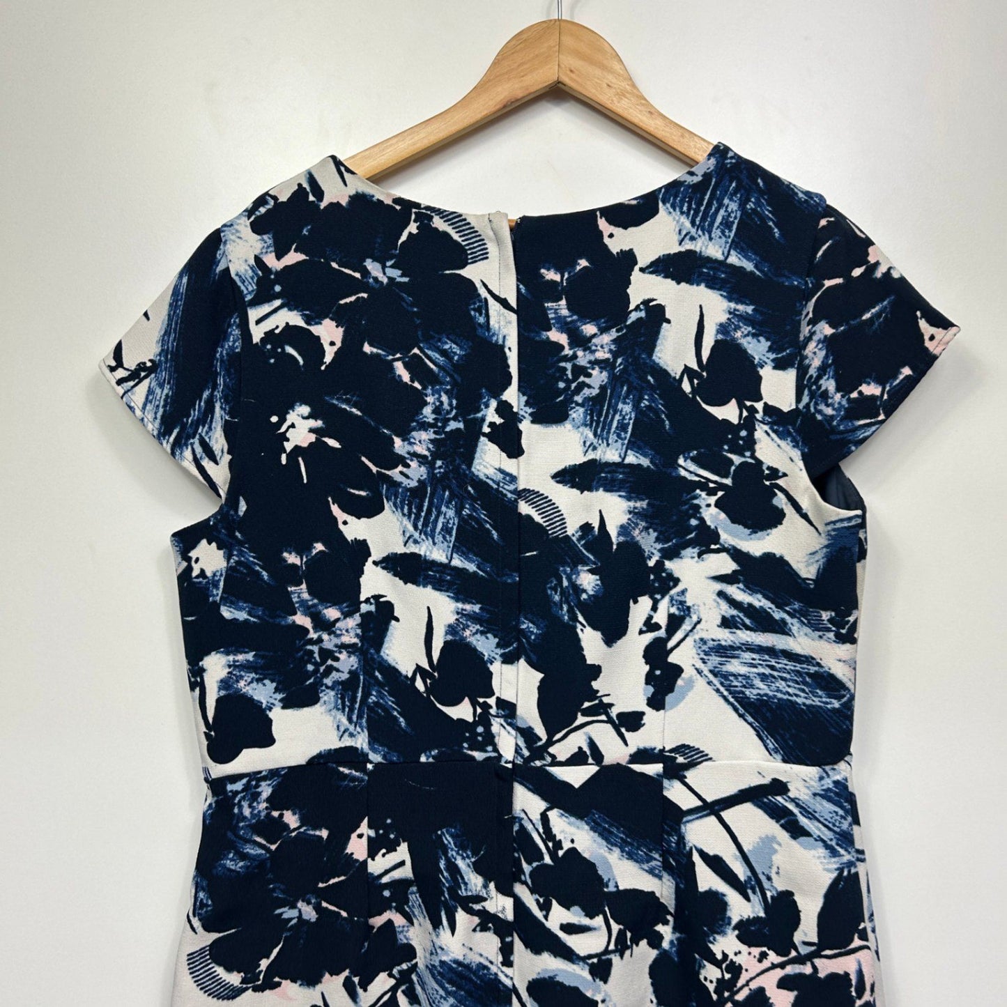 Liz Jordan Dress Blue White Floral Cap Short Sleeve Pencil Size 16