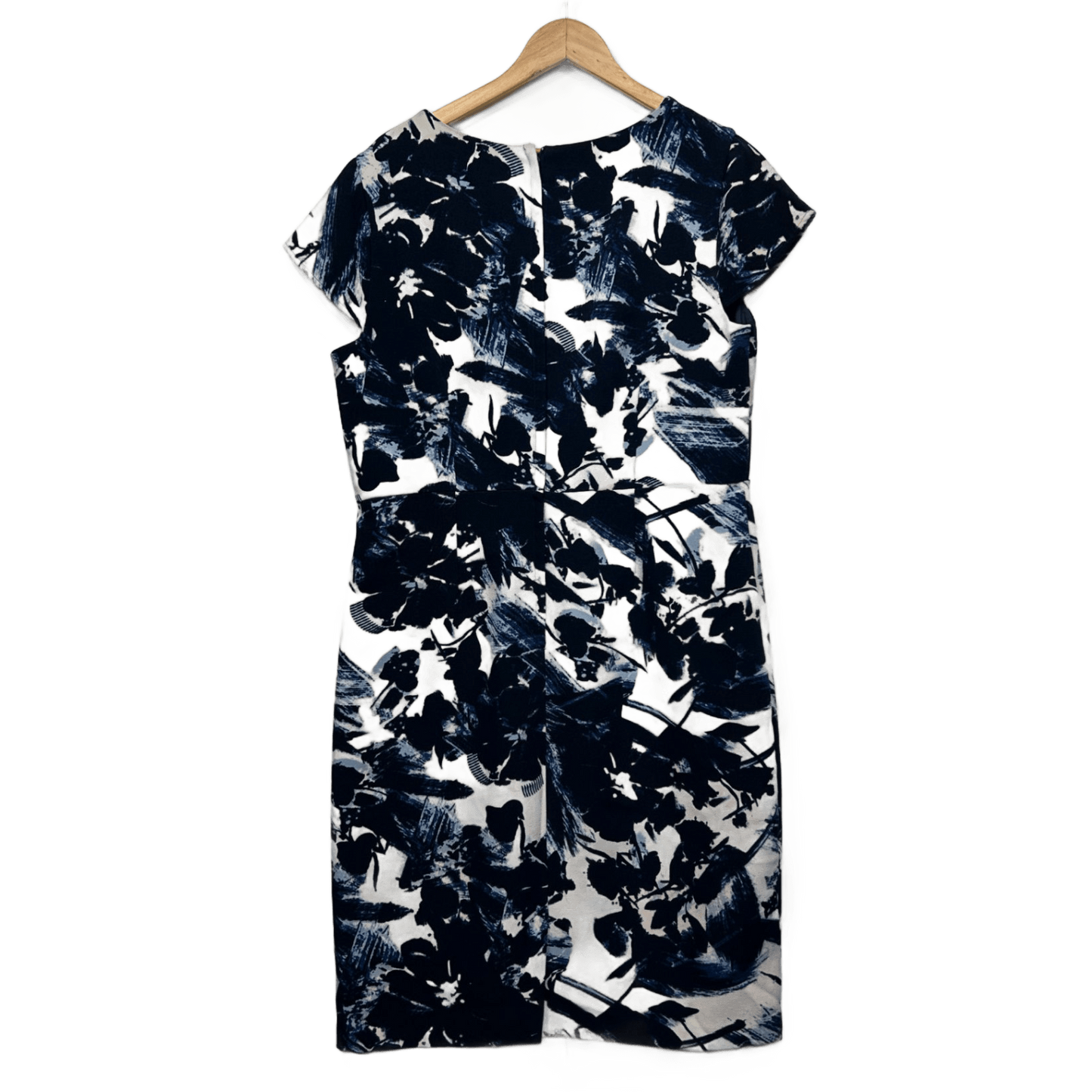 Liz Jordan Dress Blue White Floral Cap Short Sleeve Pencil Size 16