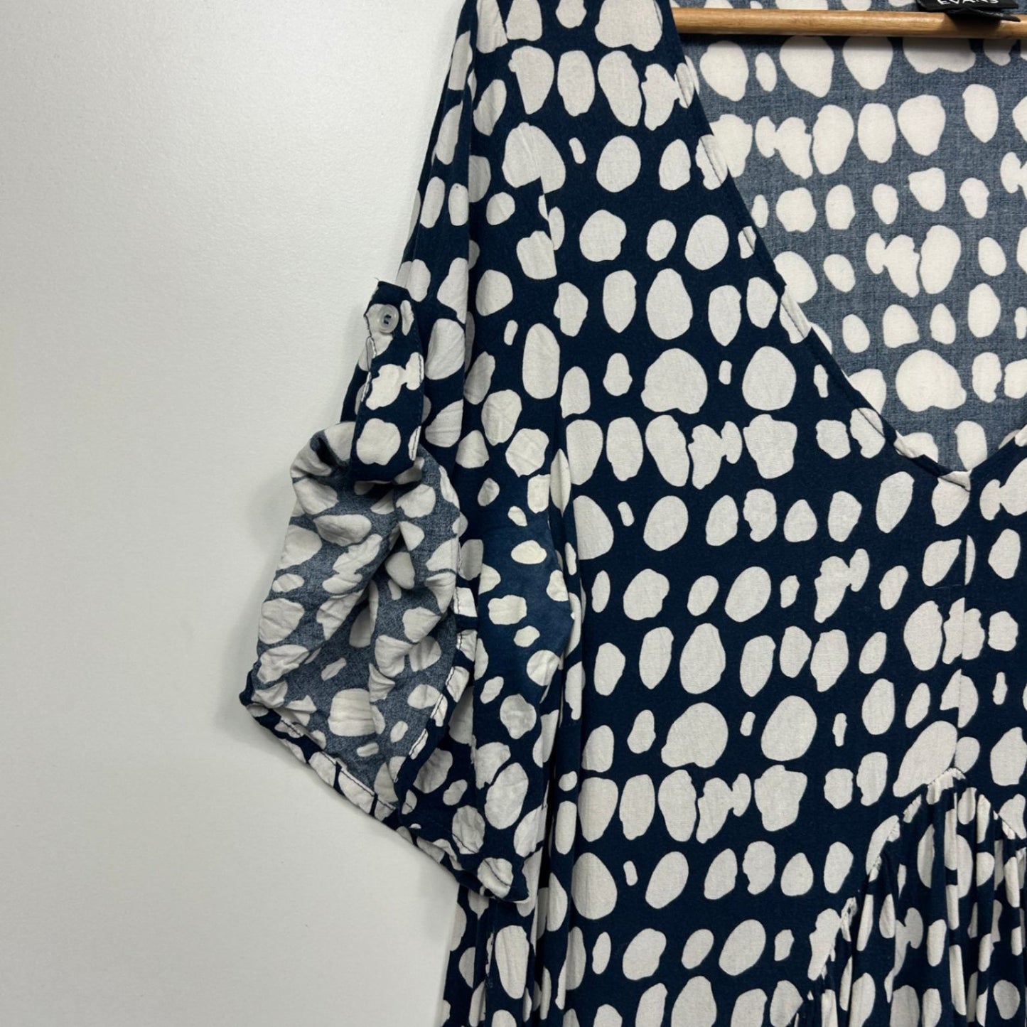 Evans Maxi Dress Size 16 Navy White Spot Print Short Sleeve Viscose