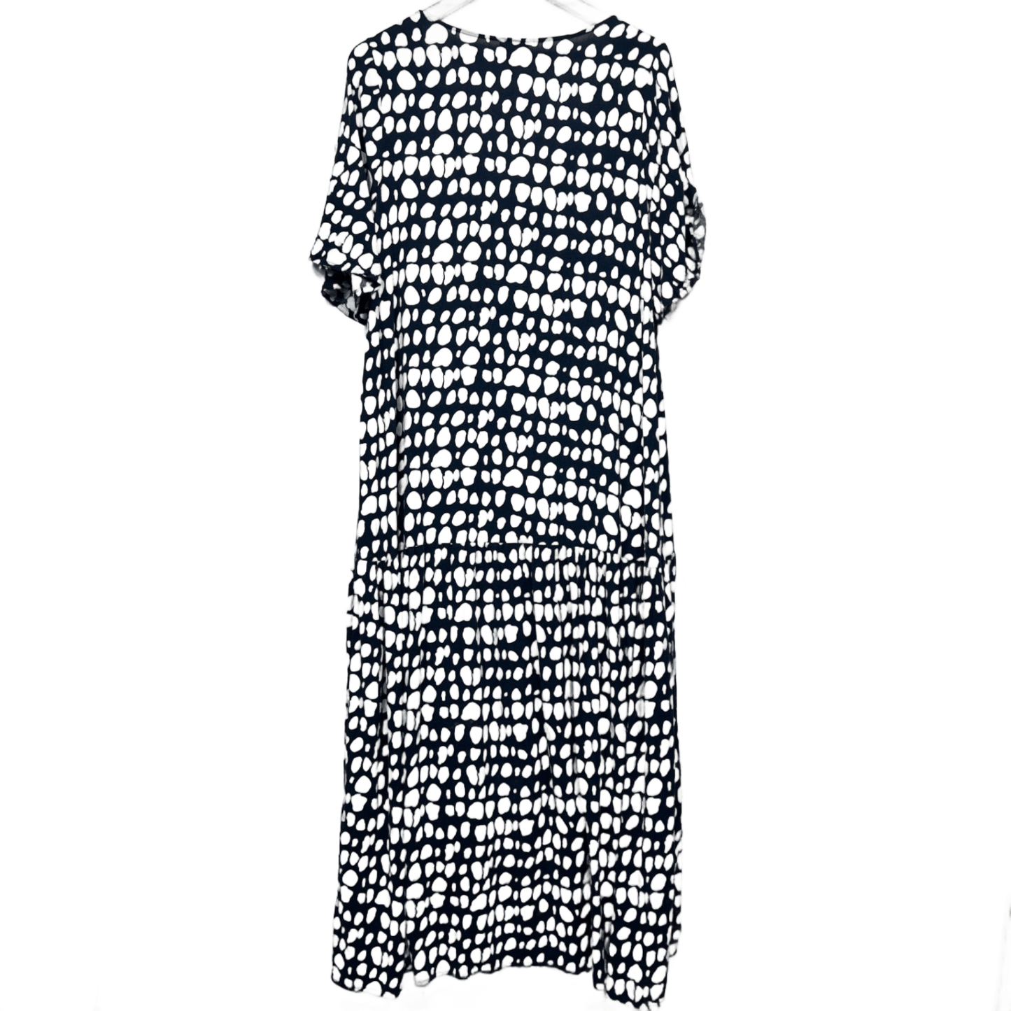 Evans Maxi Dress Size 16 Navy White Spot Print Short Sleeve Viscose