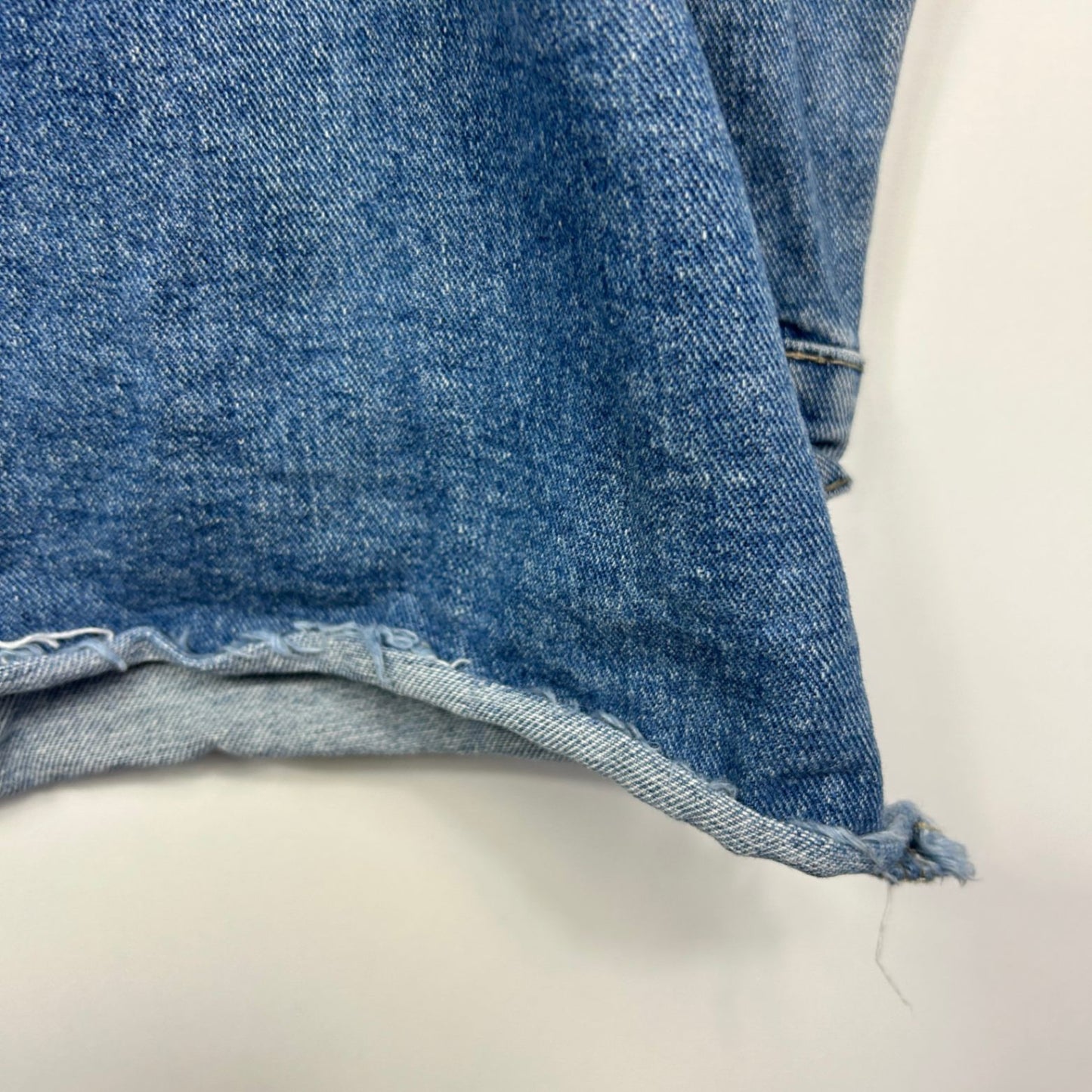 SHEIN Denim Top Size Large Cut off Raw Hem Blue Long Sleeve Puff Sleeve