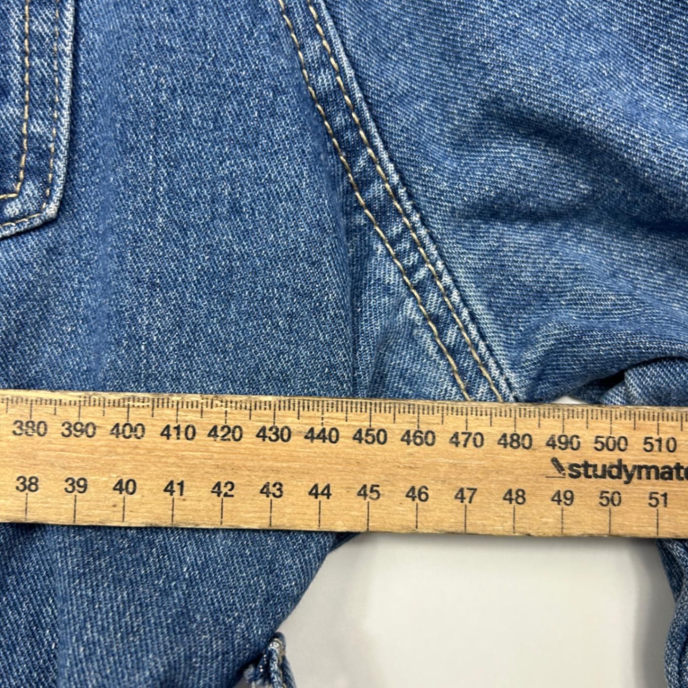 SHEIN Denim Top Size Large Cut off Raw Hem Blue Long Sleeve Puff Sleeve