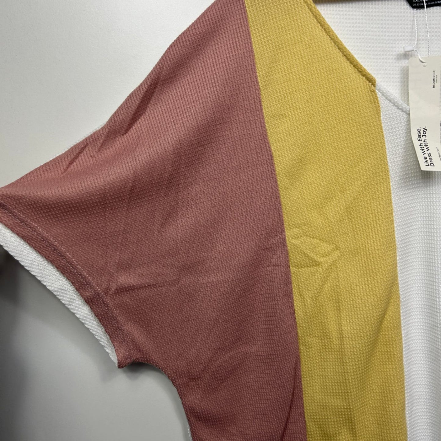 Bloomchic Top Size 26 28 Multicolour Colourblock Short Sleeve Ribbed