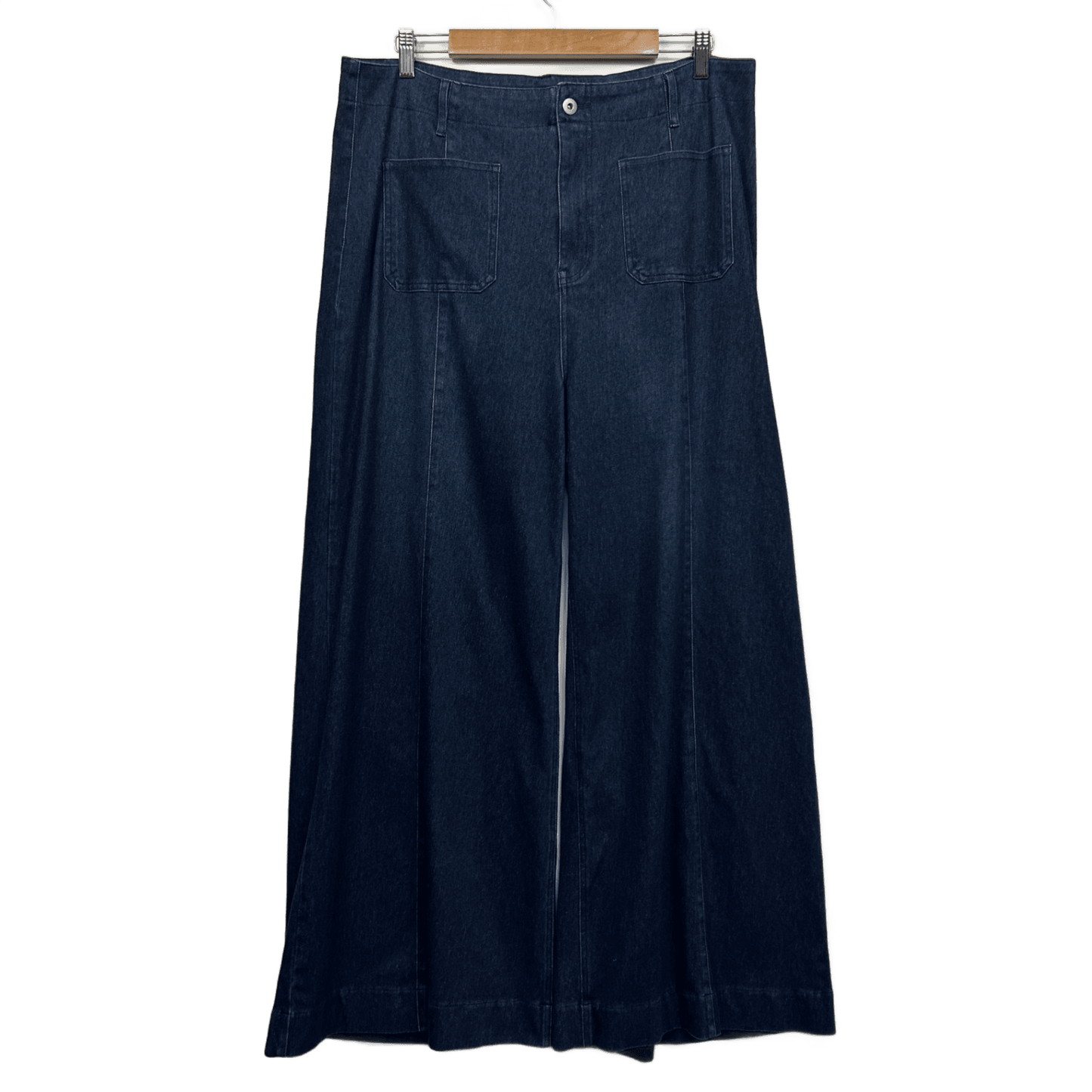 Halara Wide Leg Jeans Size XL 16 Dark Blue High Rise Flare Cotton Blend