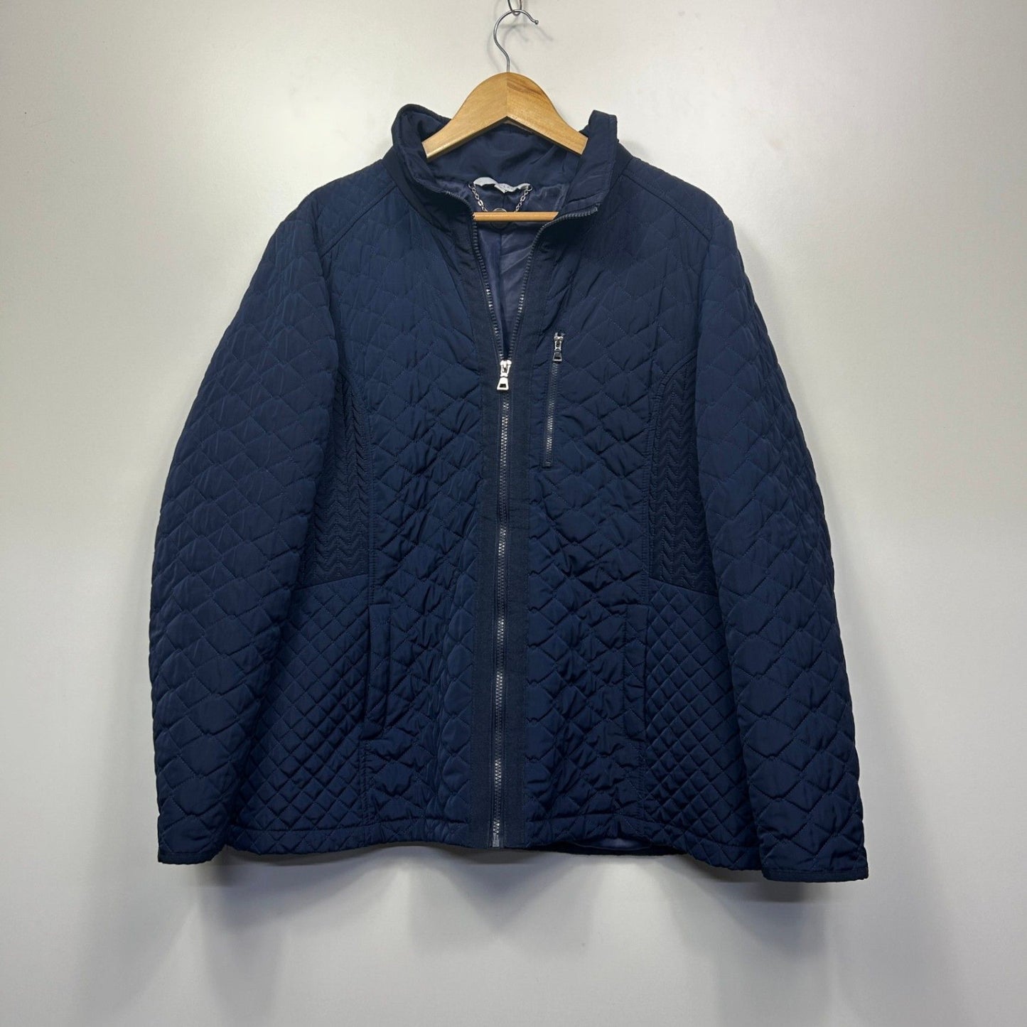 W Lane Navy Quilted Padded Zip Jacket Long Sleeve Size 20