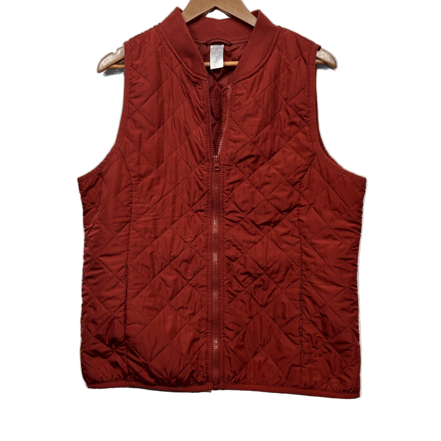 Mix Vest Size XL 16 Rust Orange Quilted Sleeveless Polyester Pockets