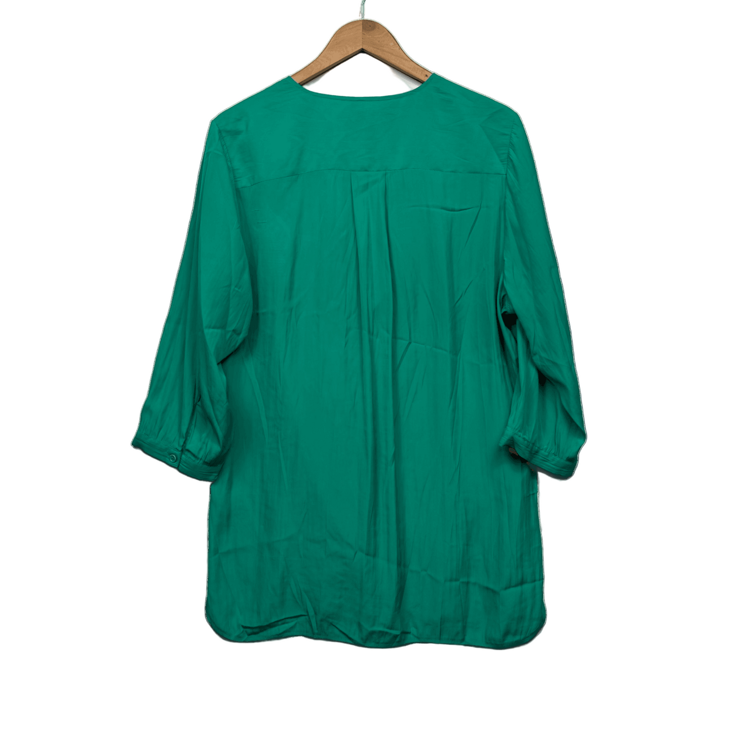W Lane Top Size 18 Green Solid Long Sleeve Pleated Polyester
