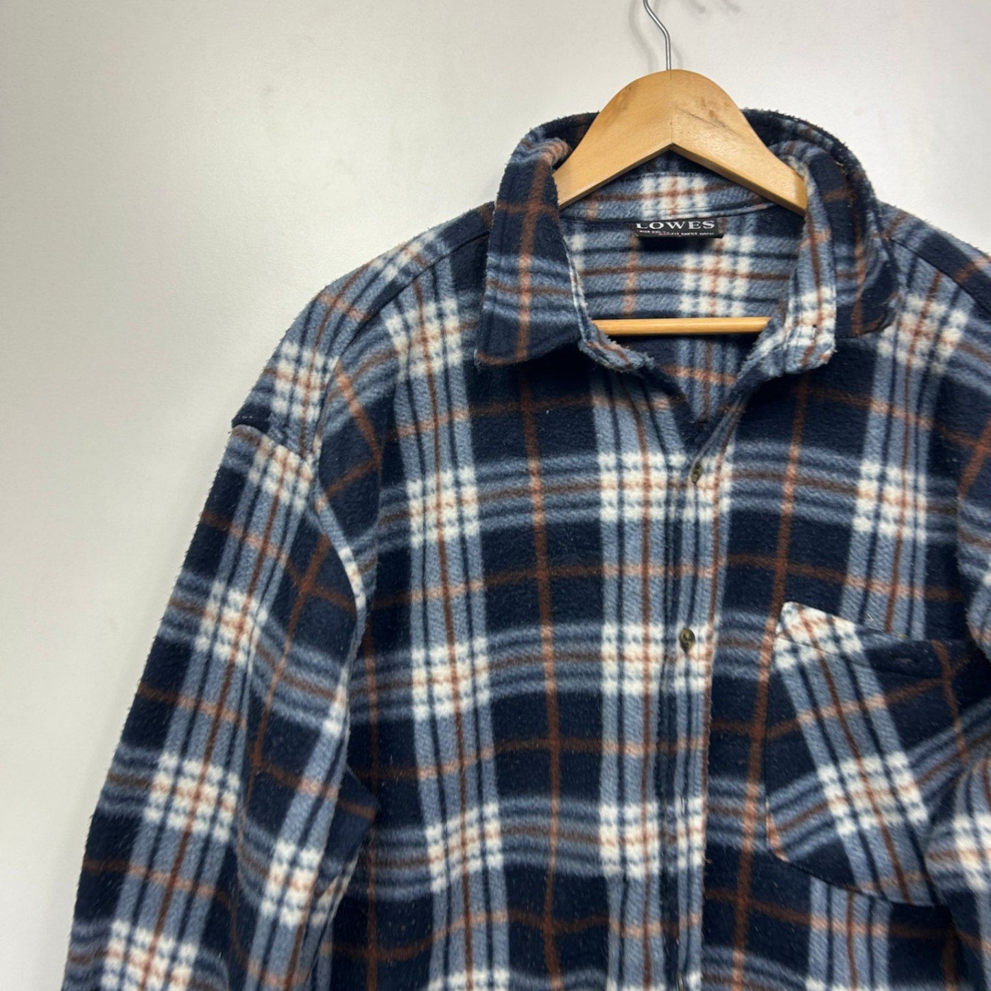 Lowes Checked Flannel Shirt Sleeve Soft Fleece Blue White Size 2XL