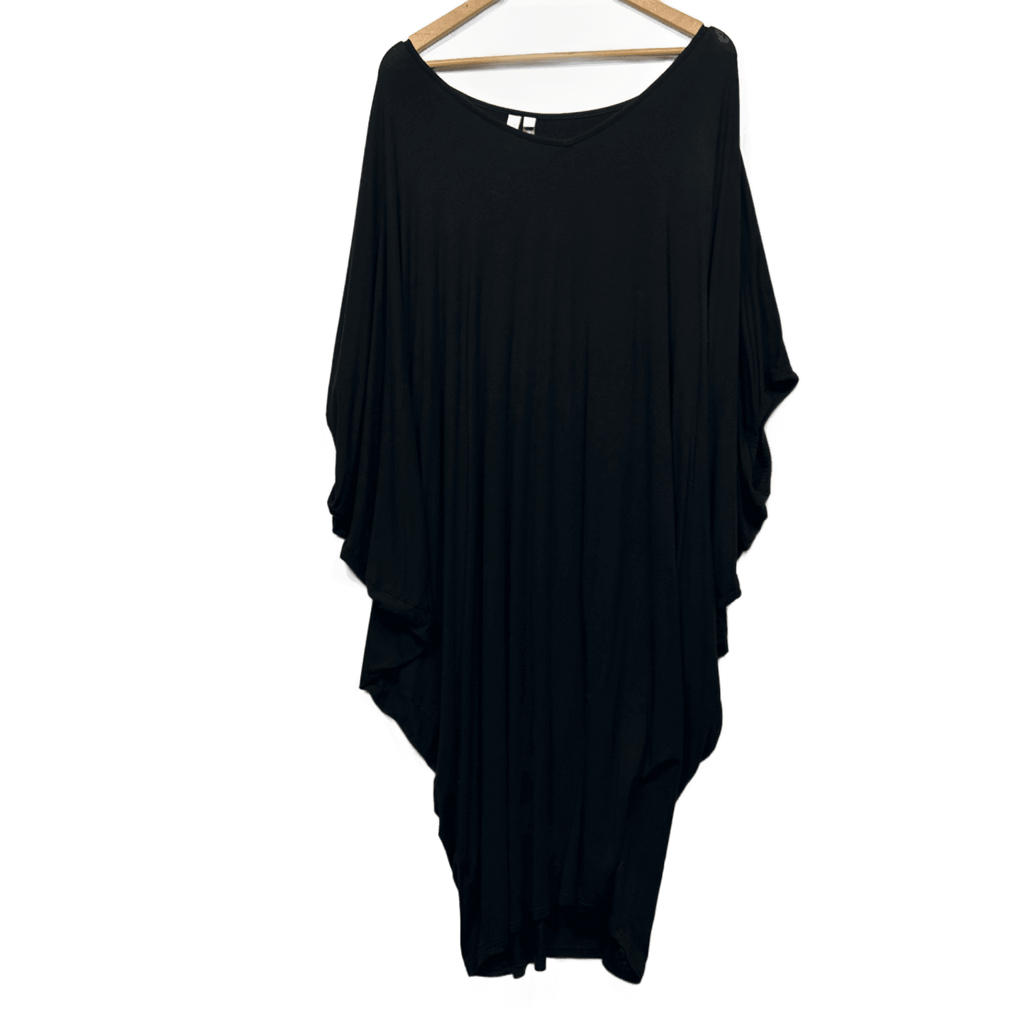 PQ Collection Curve Black Bamboo Batwing Midi Casual Kaftan Dress One Size Plus