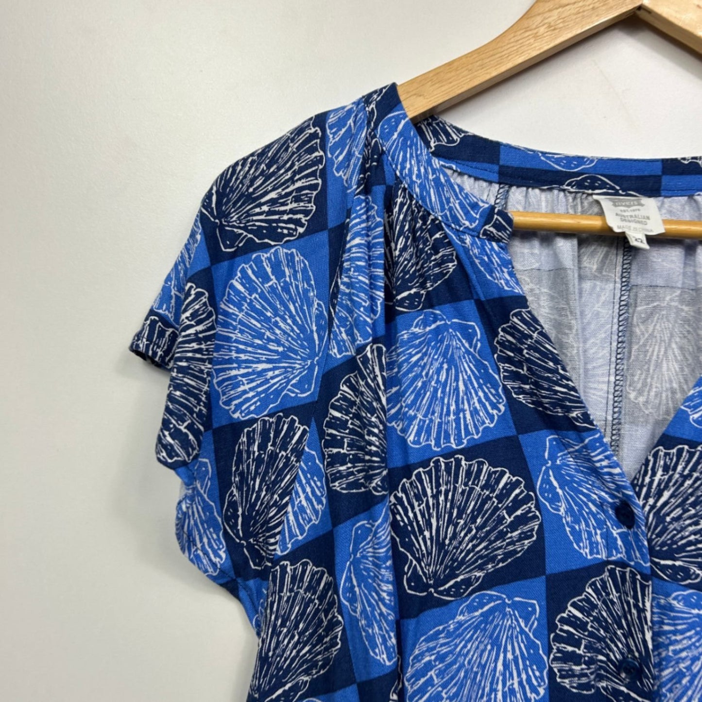 Rivers Blue Linen Blend Short Sleeve V-Neck Casual Women Blouse Size 22
