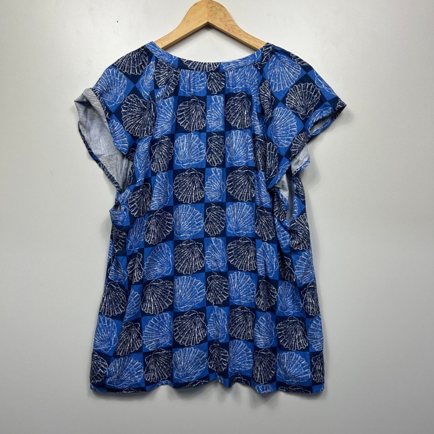 Rivers Blue Linen Blend Short Sleeve V-Neck Casual Women Blouse Size 22